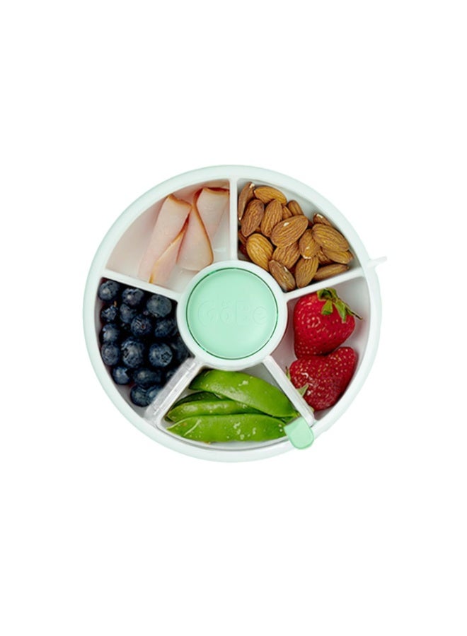 GoBe Kids Small Snack Spinner Flip Bundle with Hand Strap and Sticker Sheet - Reusable Snack Container with 5 Compartment Dispenser and Lid | BPA/PVC Free | Dishwasher Safe | No Spill- Mint Green - Image 1