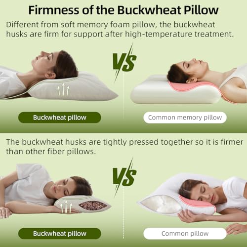 USlixury Organic Buckwheat Pillow for Sleeping - 14"X20" Buckwheat Hull Pillow with Organic Cotton Shell, Adjustable Height and Firmness, Firm Neck Support for Back/Side Sleepers, Cool Sleep, White - Image 4
