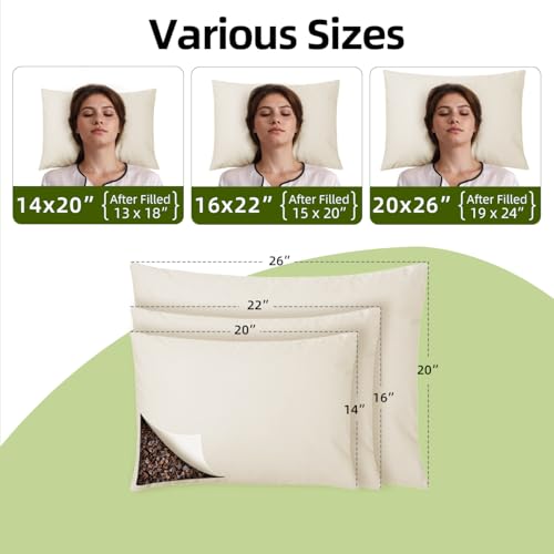USlixury Organic Buckwheat Pillow for Sleeping - 14"X20" Buckwheat Hull Pillow with Organic Cotton Shell, Adjustable Height and Firmness, Firm Neck Support for Back/Side Sleepers, Cool Sleep, White - Image 3