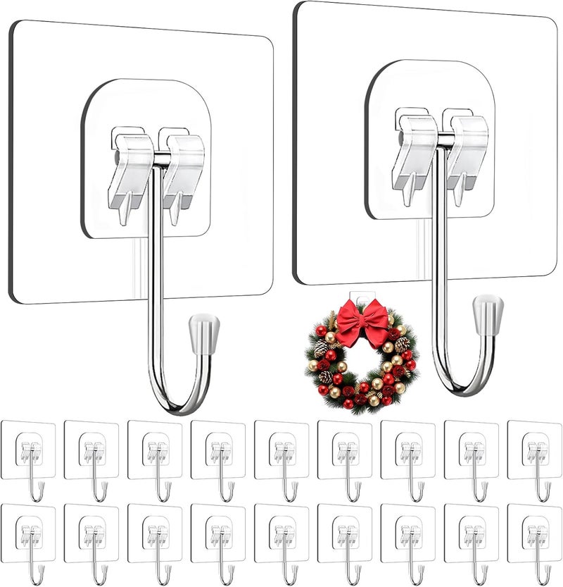 MOZXEBOK Wreath Hangers for Front Door, 20 Pack Large Wreath Door Hanger for Heavy Duty Easter Christmas Halloween Decorations, Clear Over-The-Door-Hooks Organizer, Adhesive-Wall-Hooks for Wreath Home Decor - Image 1