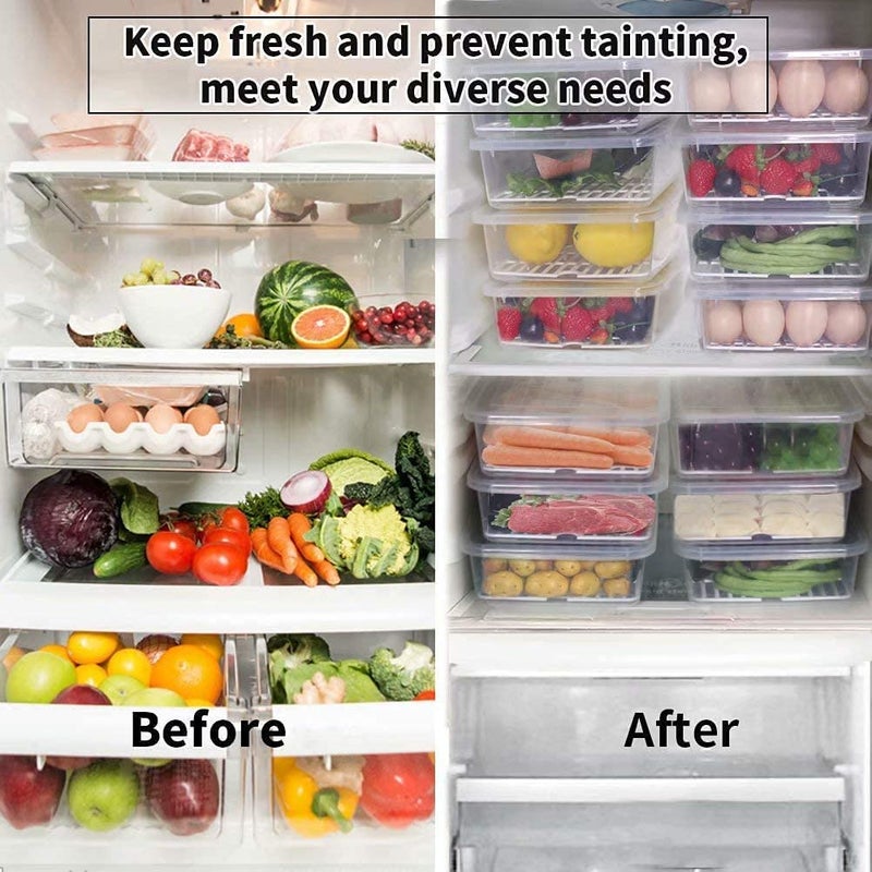 SKY HEART SKY HEART Fridge Storage Boxes Fridge Organizer with Removable Drain Plate and Lid Stackable Fridge Storage Freezer Storage Containers for Fish Meat Vegetables Fruits 2500ML 4 - Image 2