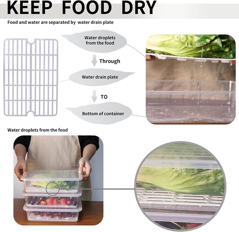 SKY HEART SKY HEART Fridge Storage Boxes Fridge Organizer with Removable Drain Plate and Lid Stackable Fridge Storage Freezer Storage Containers for Fish Meat Vegetables Fruits 2500ML 4 - Image 3