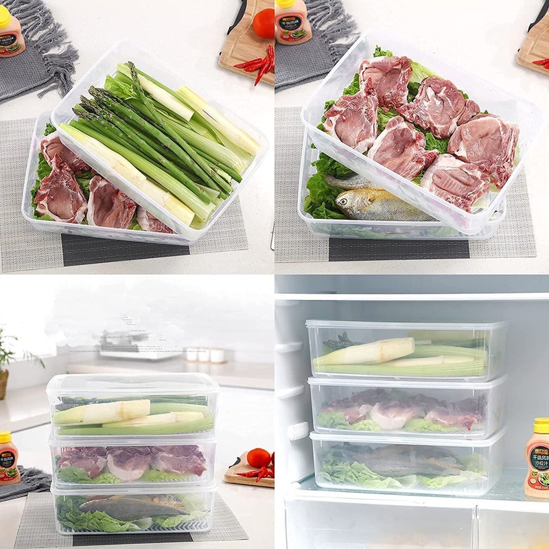 SKY HEART SKY HEART Fridge Storage Boxes Fridge Organizer with Removable Drain Plate and Lid Stackable Fridge Storage Freezer Storage Containers for Fish Meat Vegetables Fruits 2500ML 4 - Image 4