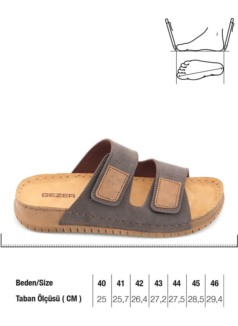 Gezer - Men's Summer Design Double Velcro Adjustable Faux Leather Comfortable Sole Daily Slippers - Image 1