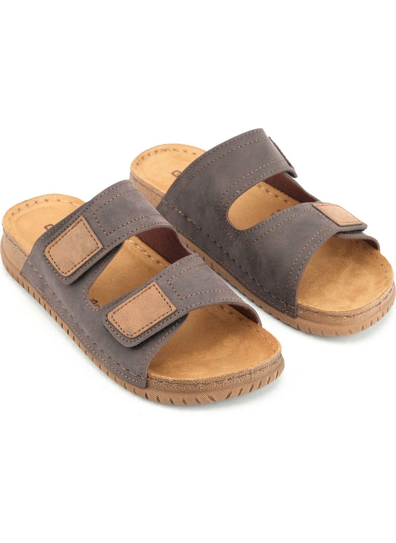 Gezer - Men's Summer Design Double Velcro Adjustable Faux Leather Comfortable Sole Daily Slippers - Image 1