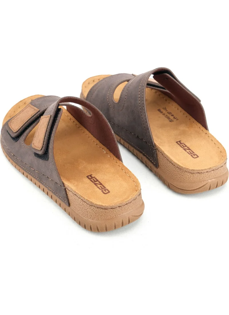 Gezer Men's Summer Design Double Velcro Adjustable Faux Leather Comfortable Sole Daily Slippers
