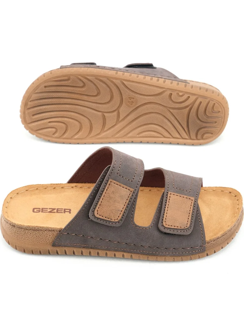 Gezer Men's Summer Design Double Velcro Adjustable Faux Leather Comfortable Sole Daily Slippers