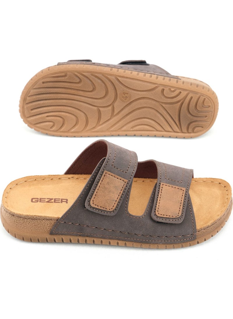 Gezer - Men's Summer Design Double Velcro Adjustable Faux Leather Comfortable Sole Daily Slippers - Image 1