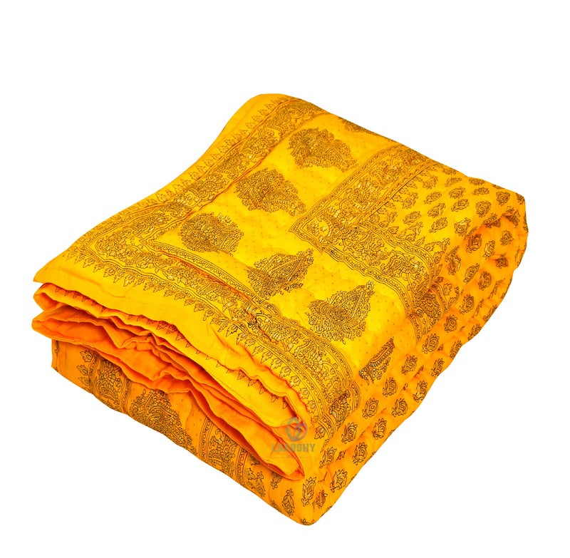 LOARSHY Pure Cotton Yellow Color Gold Dye Print Jaipuri Razai Light Weight Rajasthani Traditional Single Bed Soft Quilt AC Rajai (Size 55X85 inch) - Image 5