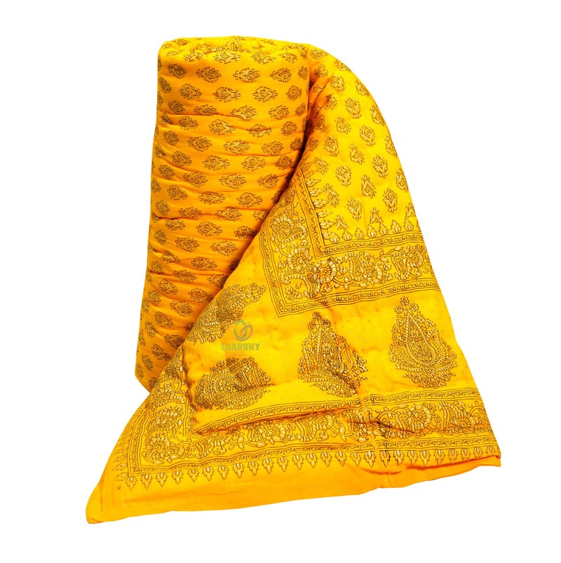 LOARSHY Pure Cotton Yellow Color Gold Dye Print Jaipuri Razai Light Weight Rajasthani Traditional Single Bed Soft Quilt AC Rajai (Size 55X85 inch) - Image 4