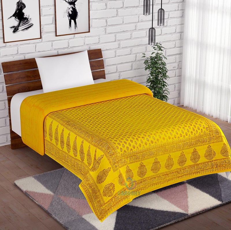LOARSHY Pure Cotton Yellow Color Gold Dye Print Jaipuri Razai Light Weight Rajasthani Traditional Single Bed Soft Quilt AC Rajai (Size 55X85 inch) - Image 2