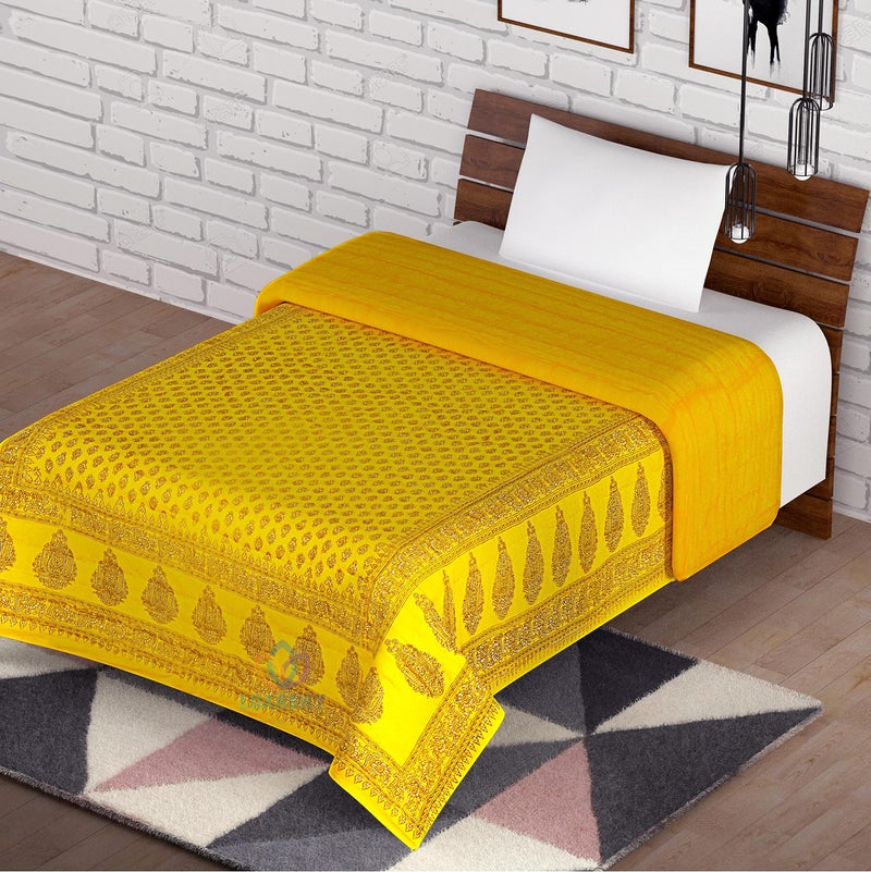 LOARSHY Pure Cotton Yellow Color Gold Dye Print Jaipuri Razai Light Weight Rajasthani Traditional Single Bed Soft Quilt AC Rajai (Size 55X85 inch) - Image 3