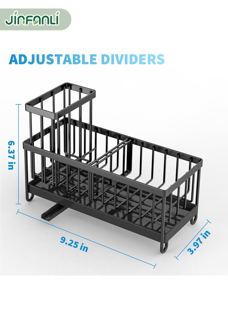 JINFANLI Kitchen Sink Storage Rack - Drainage, Large Capacity, Nail - Free with Utensil Holder (Gray Carbon Steel) - Image 5