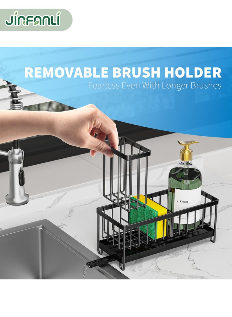 JINFANLI Kitchen Sink Storage Rack - Drainage, Large Capacity, Nail - Free with Utensil Holder (Gray Carbon Steel) - Image 3