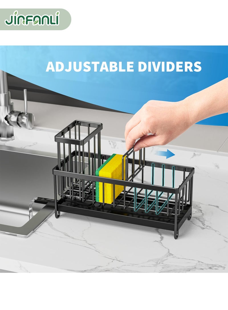 JINFANLI Kitchen Sink Storage Rack - Drainage, Large Capacity, Nail - Free with Utensil Holder (Gray Carbon Steel) - Image 4