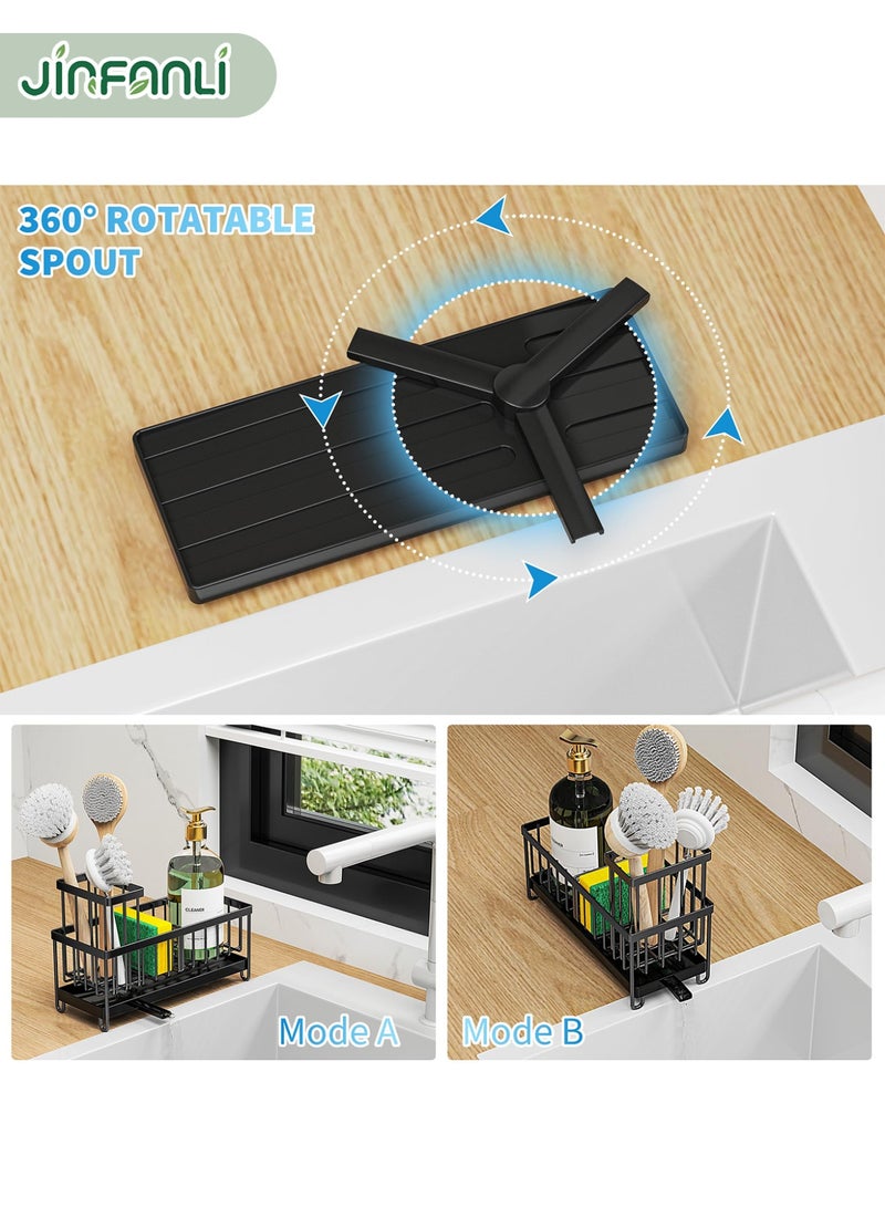 JINFANLI Kitchen Sink Storage Rack - Drainage, Large Capacity, Nail - Free with Utensil Holder (Gray Carbon Steel) - Image 2