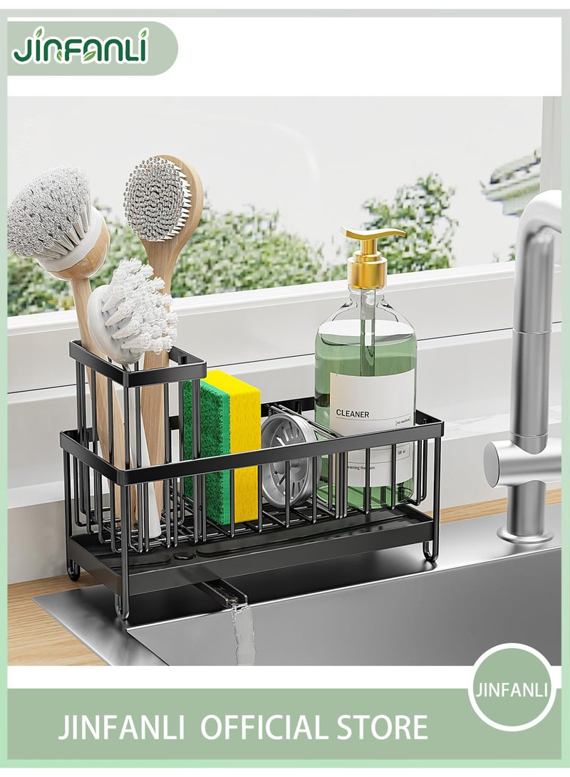 JINFANLI Kitchen Sink Storage Rack - Drainage, Large Capacity, Nail - Free with Utensil Holder (Gray Carbon Steel) - Image 1