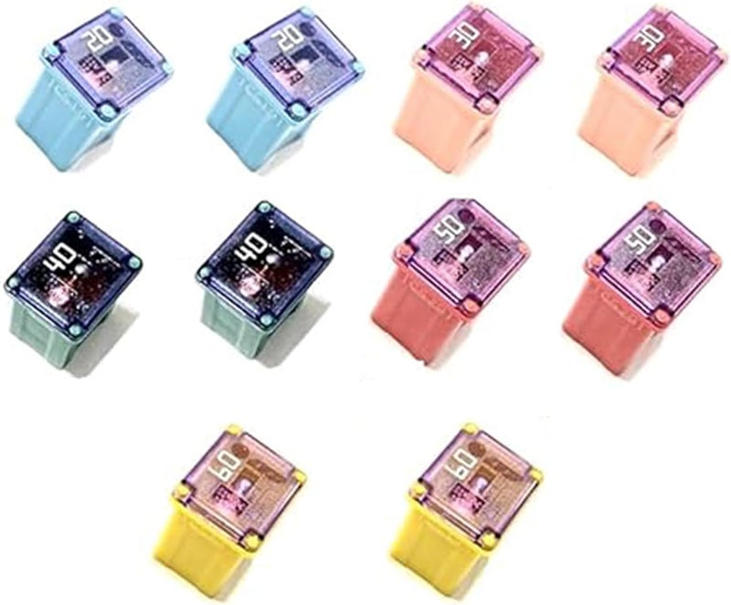EDS 10 Pack Mini J Fuse - 2 each: 20a, 30a, 40a, 50a, 60a - Compatible for Ford, Chevy/GM Nissan Toyota Hyundai Kia Honda - Pickup Trucks, Cars & SUVs - Image 1