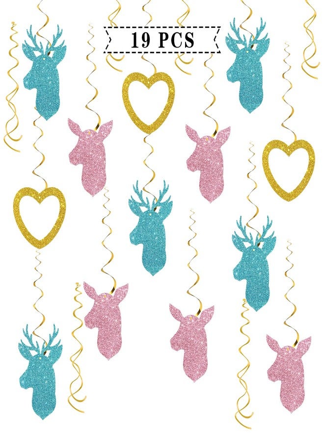 Maicaiffe Buck or Doe Hanging Swirl Decorations - Glitter 19 Pcs Gender Reveal Party Supplies - Boy or Girl Streamers - Welcome Baby Party Foil Swirls Ceiling Decorations - Image 1