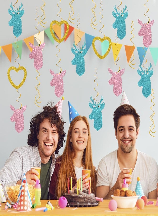 Maicaiffe Buck or Doe Hanging Swirl Decorations - Glitter 19 Pcs Gender Reveal Party Supplies - Boy or Girl Streamers - Welcome Baby Party Foil Swirls Ceiling Decorations - Image 5
