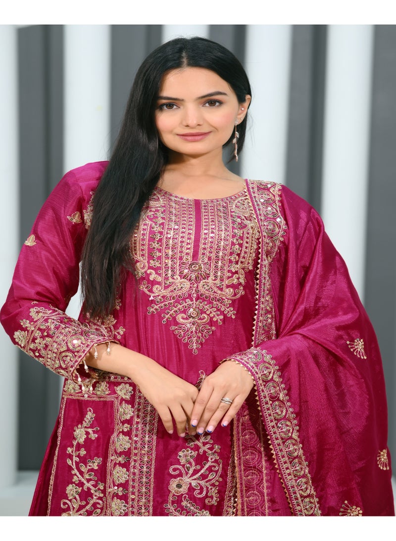 Presenting new designer embroidered Chinnon suit with coding sequence embroidered work - Image 2