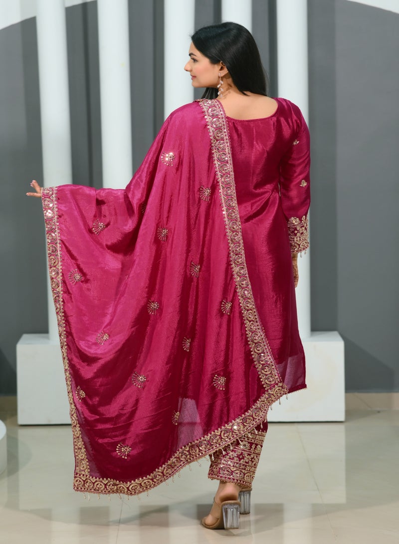 Presenting new designer embroidered Chinnon suit with coding sequence embroidered work - Image 4