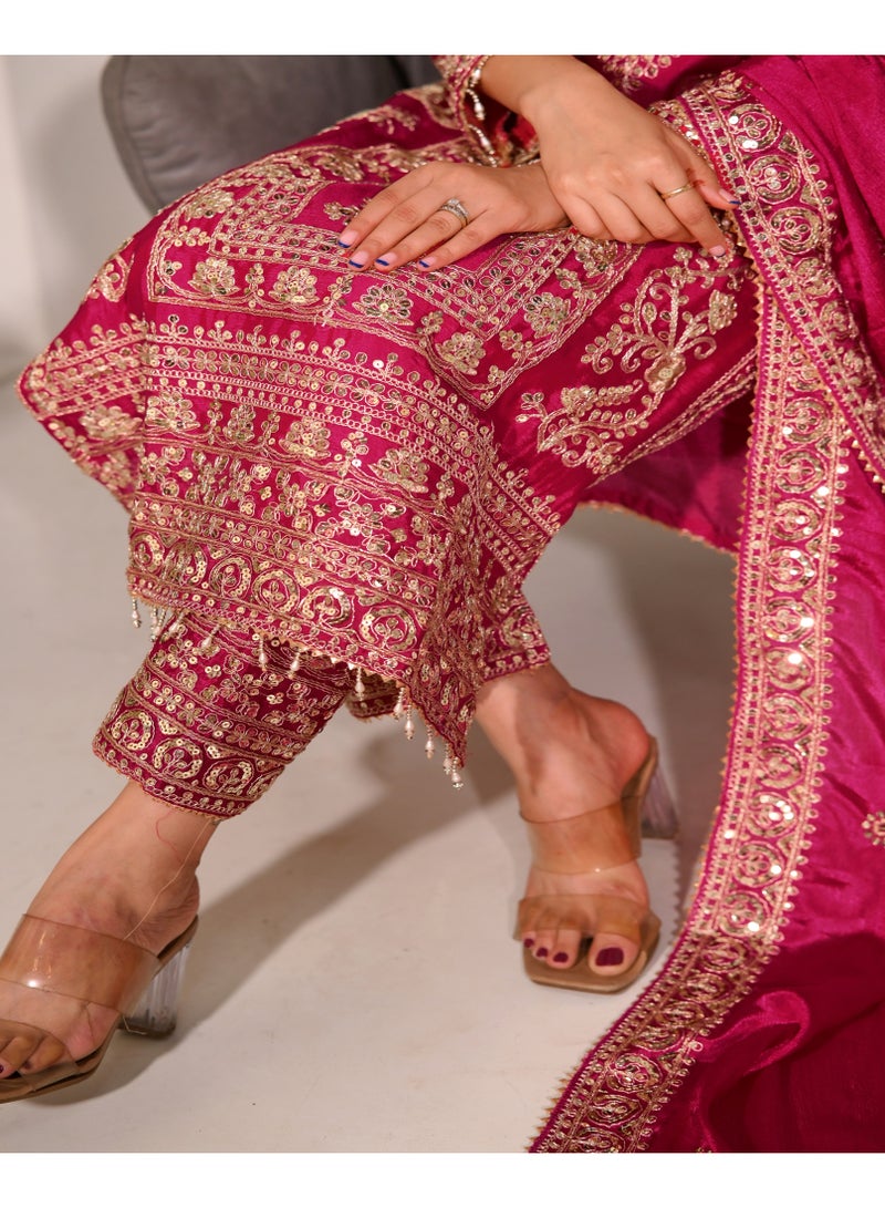 Presenting new designer embroidered Chinnon suit with coding sequence embroidered work - Image 5