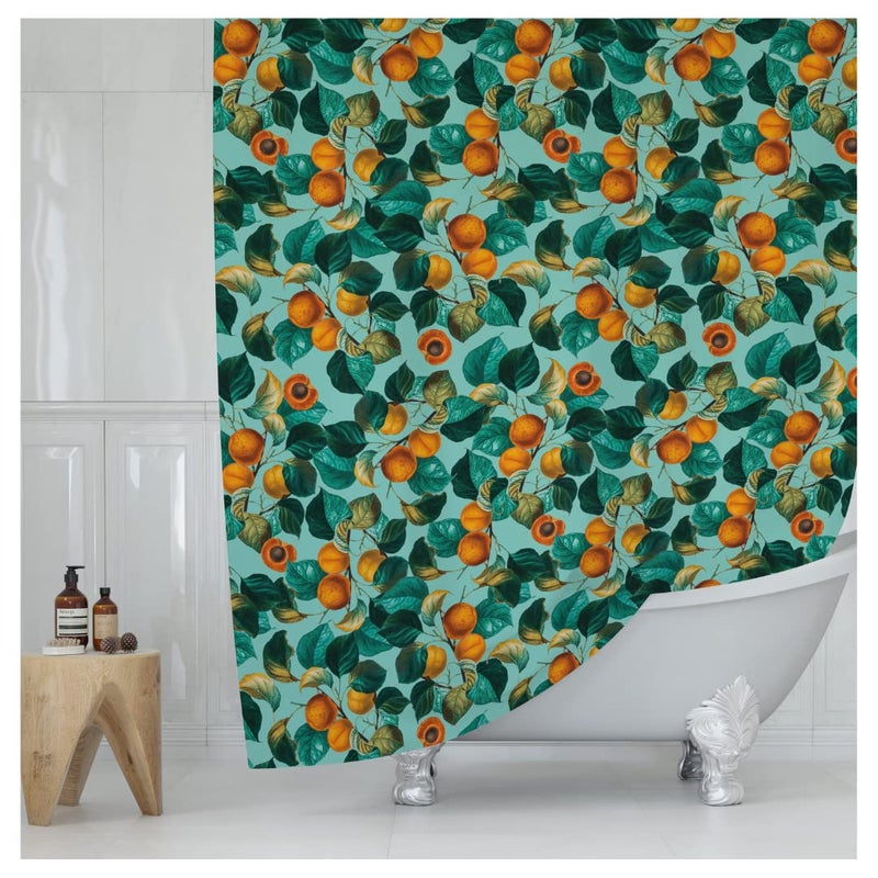 Worthwhile Goods Teal Apricot Leaf Startain - Nottlful Fruit Fruit Pattern - Modern Home Decor - Image 1
