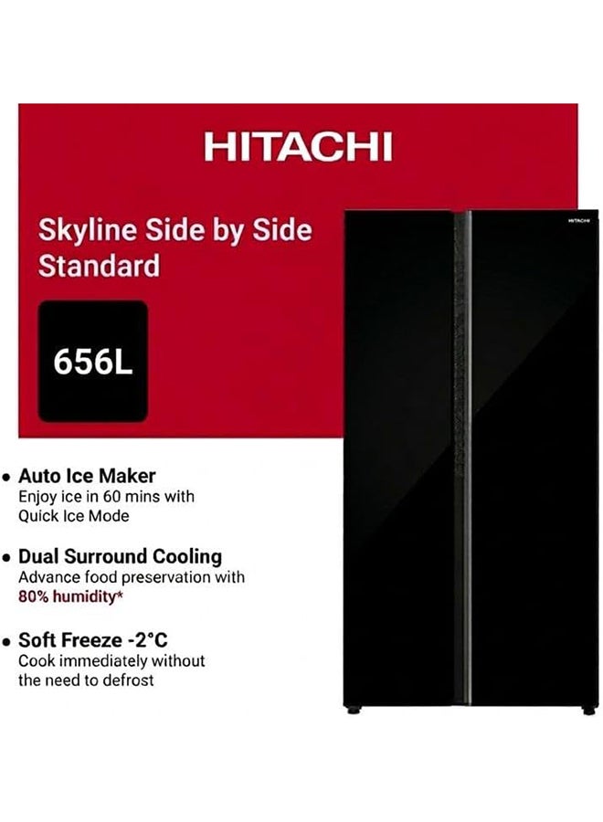 HITACHI 656L Side-by-Side Refrigerator | Inverter Compressor | Dual Surround Cooling | Selectable Zone Soft Freeze (-2°C) | Triple Power Filter | Quick Cool & Freeze, 630 kW HRSN9713ESGBKAE Glass Black - Image 4