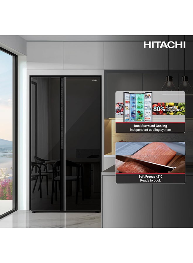 HITACHI 656L Side-by-Side Refrigerator | Inverter Compressor | Dual Surround Cooling | Selectable Zone Soft Freeze (-2°C) | Triple Power Filter | Quick Cool & Freeze, 630 kW HRSN9713ESGBKAE Glass Black - Image 5