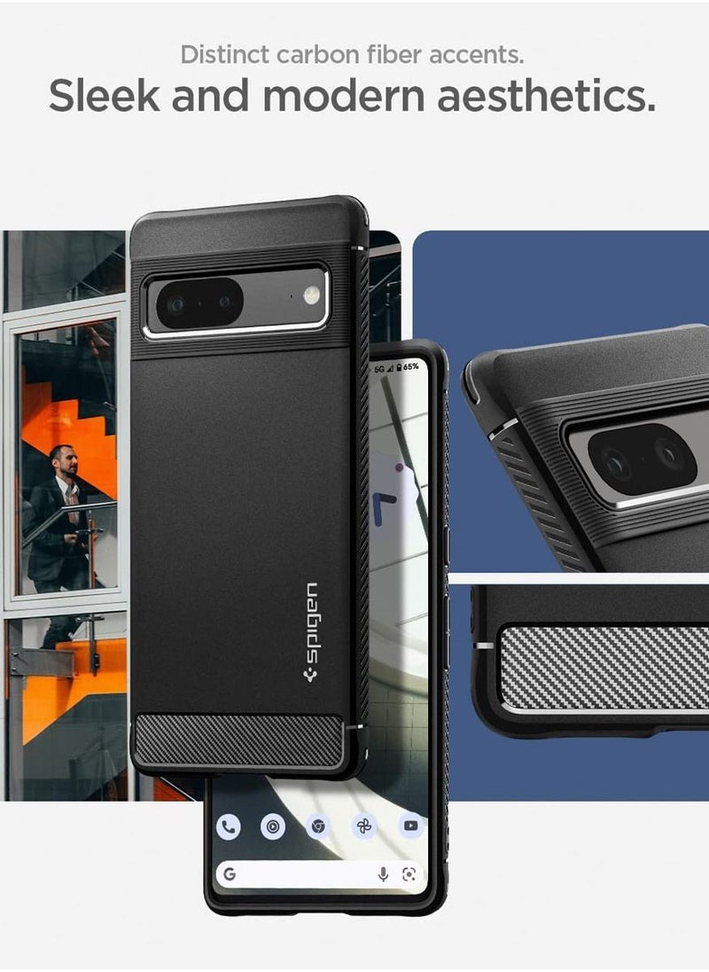 Spigen غطاء حماية Rugged Armor لهاتف Google Pixel 7 بملمس ألياف الكربون - أسود غير لامع  - Image 4