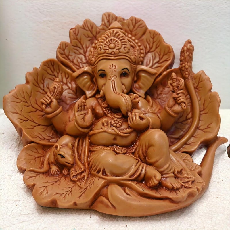 KariGhar Ganesh Ganpati Bappa Shoeflower Idol for Car Dashboard Living Room Drawing Room House Warming Puja Ghar Decoration Gifting 8 x 14 x 11 cm - Image 1
