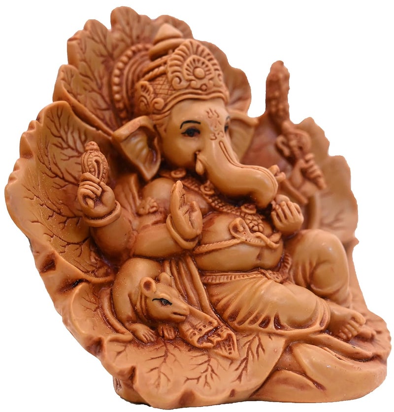 KariGhar Ganesh Ganpati Bappa Shoeflower Idol for Car Dashboard Living Room Drawing Room House Warming Puja Ghar Decoration Gifting 8 x 14 x 11 cm - Image 5