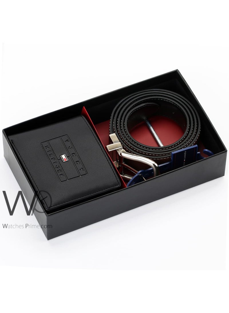 Tommy Hilfiger Denim Gift Set Tommy Hilfiger Men's Leather Wallet & Black / Brown Belt - Black - Image 1