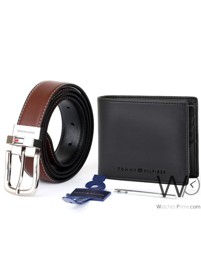 Tommy Hilfiger Denim Gift Set Tommy Hilfiger Men's Leather Wallet & Black / Brown Belt - Black - Image 4