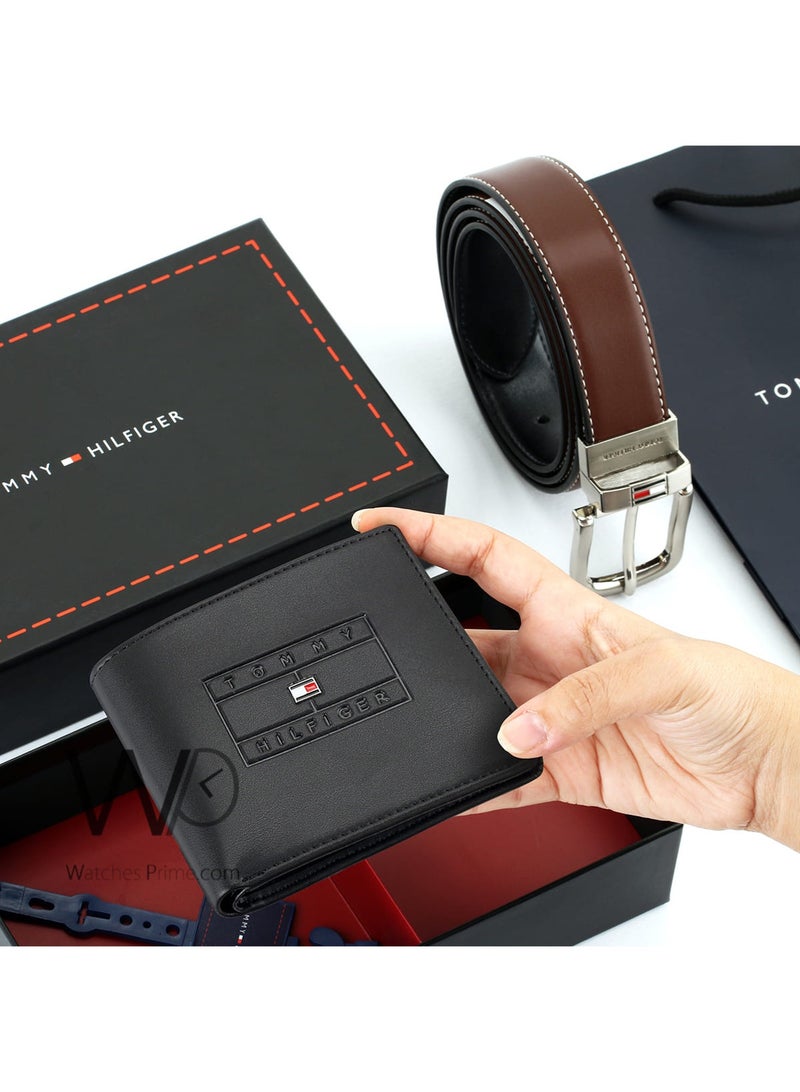 Tommy Hilfiger Denim Gift Set Tommy Hilfiger Men's Leather Wallet & Black / Brown Belt - Black - Image 2