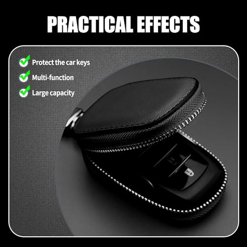 AUGEN Car Key Case, Genuine Leather Car Smart Key Chain Keychain Holder Metal Hook and Keyring Zipper Bag for Remote Key Fob (Pack of 1) (Brown B) - Image 3