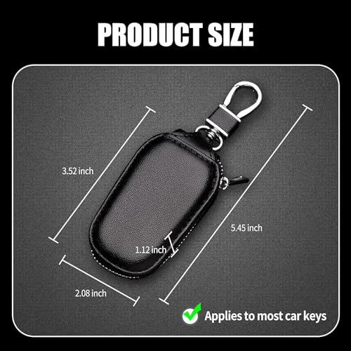 AUGEN Car Key Case, Genuine Leather Car Smart Key Chain Keychain Holder Metal Hook and Keyring Zipper Bag for Remote Key Fob (Pack of 1) (Brown B) - Image 2