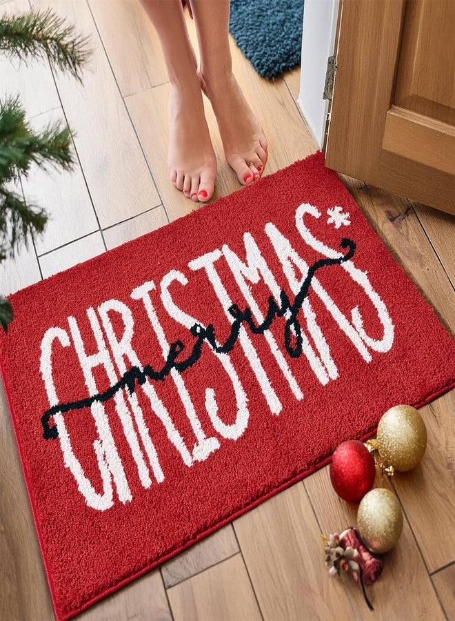 Ouyattle Red Merry Christmas Bath Mat for Bathroom Decorations 20’’W x 32’’L Winter Snowflake Cute Seasonal Xmas Bathroom Mat Non Slip Washable Microfiber Shaggy Absorbent Christmas Bath Rug - Image 2