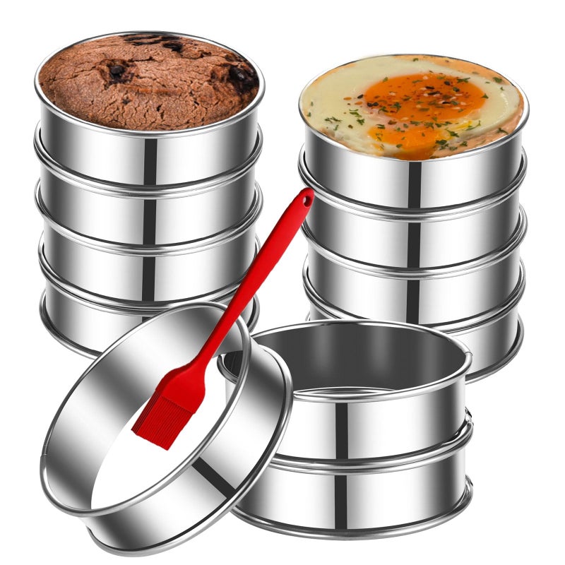 DATANYA 12Packs 4 Inch English Muffin Rings Crumpet Rings Stainless Steel Double Rolled Tart Rings, Round Metal Cooking Pastry Ring Molds for Crumpets baking - Image 1