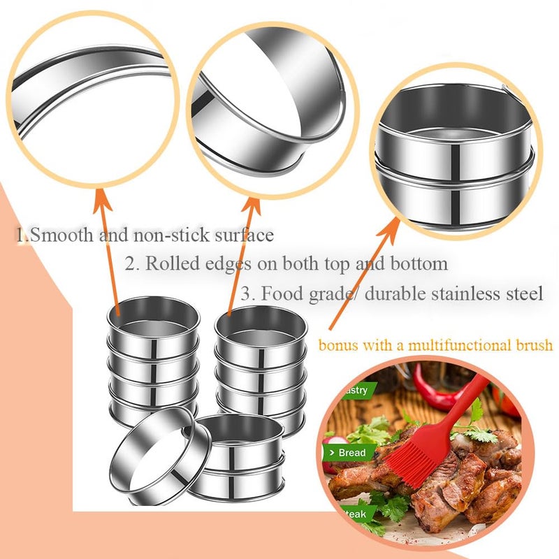 DATANYA 12Packs 4 Inch English Muffin Rings Crumpet Rings Stainless Steel Double Rolled Tart Rings, Round Metal Cooking Pastry Ring Molds for Crumpets baking - Image 3