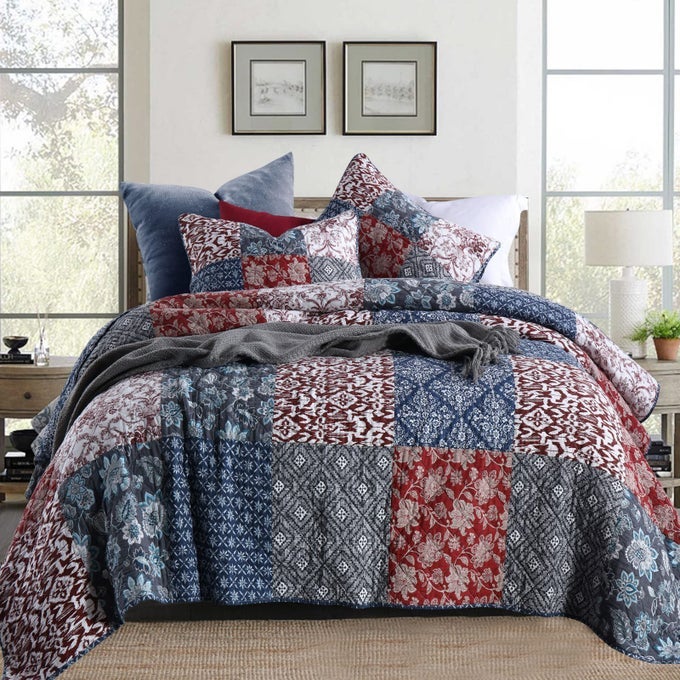 QUILTS KING SIZE BEDSPREAD QUILT SET LIGHTWEIGHT REVERSIBLE COVERLET SET REAL PATCHWORK QUILTED BEDDING SET FOR ALL SEASONS BOHEMIAN FLORAL STYLE KING SIZE