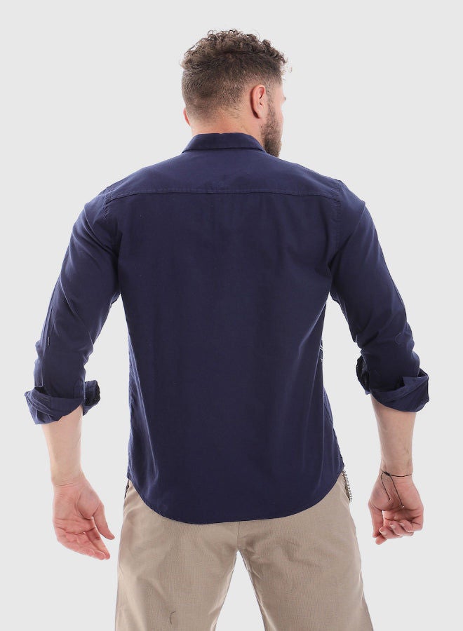 WHITE RABBIT Printed Long Sleeves Button Down Shirt -Navy Blue - Image 3