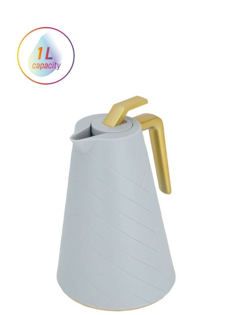 Alsaif Gallery Glory Pro Thermos Light Gray With Golden Handle 1L - Image 1