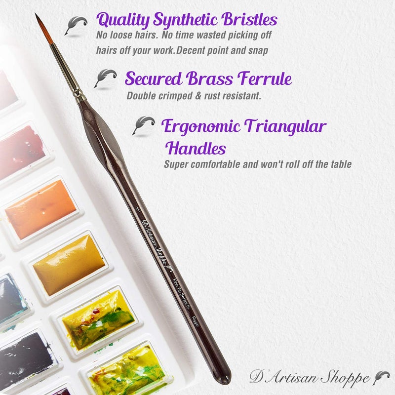 D'Artisan Shoppe Rigger Brush Watercolor. Liner Brushes for Painting. Script Liner 4pc Size 1 Precision Set. Artist Pinstriping, Miniature Painting, and Fine Detail for Acrylic Painting - Image 3