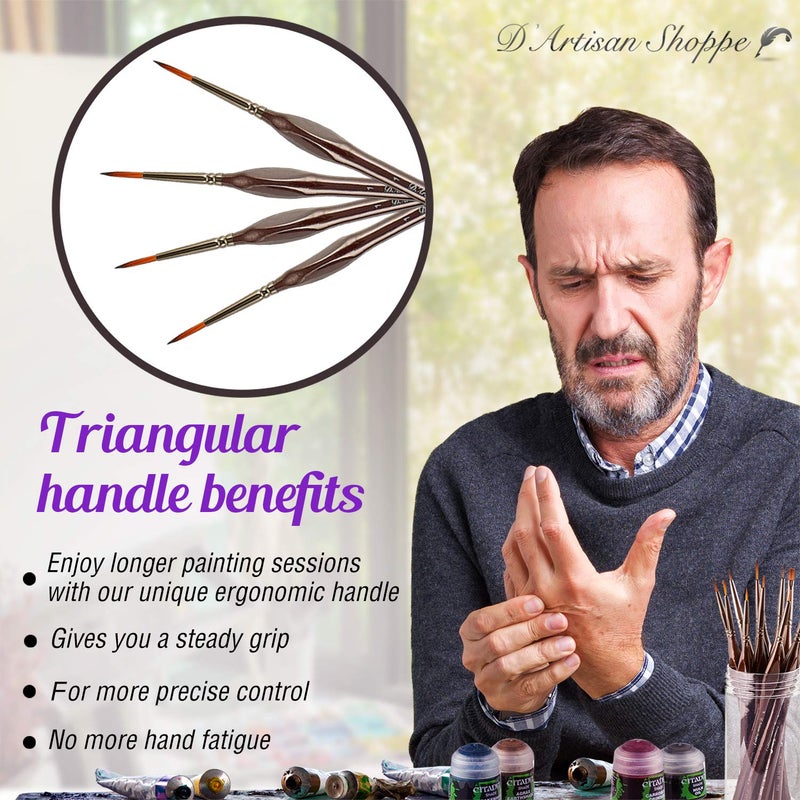 D'Artisan Shoppe Rigger Brush Watercolor. Liner Brushes for Painting. Script Liner 4pc Size 1 Precision Set. Artist Pinstriping, Miniature Painting, and Fine Detail for Acrylic Painting - Image 2
