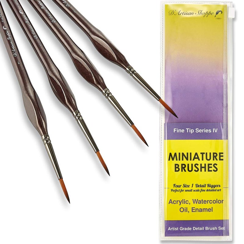 D'Artisan Shoppe Rigger Brush Watercolor. Liner Brushes for Painting. Script Liner 4pc Size 1 Precision Set. Artist Pinstriping, Miniature Painting, and Fine Detail for Acrylic Painting - Image 1