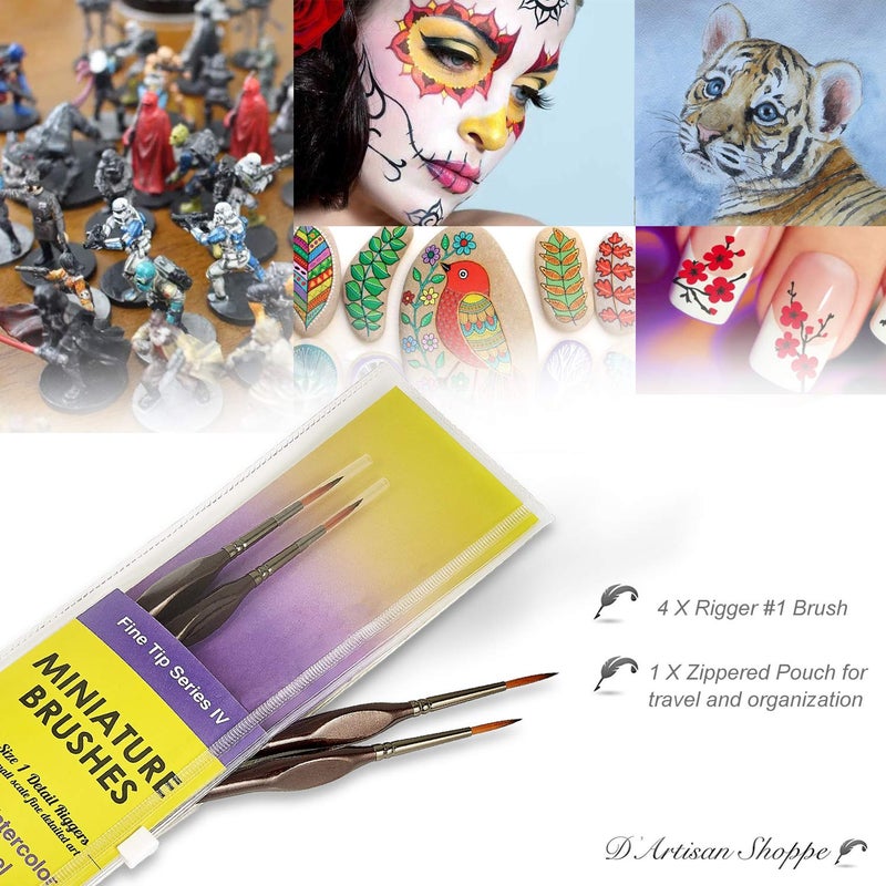 D'Artisan Shoppe Rigger Brush Watercolor. Liner Brushes for Painting. Script Liner 4pc Size 1 Precision Set. Artist Pinstriping, Miniature Painting, and Fine Detail for Acrylic Painting - Image 5