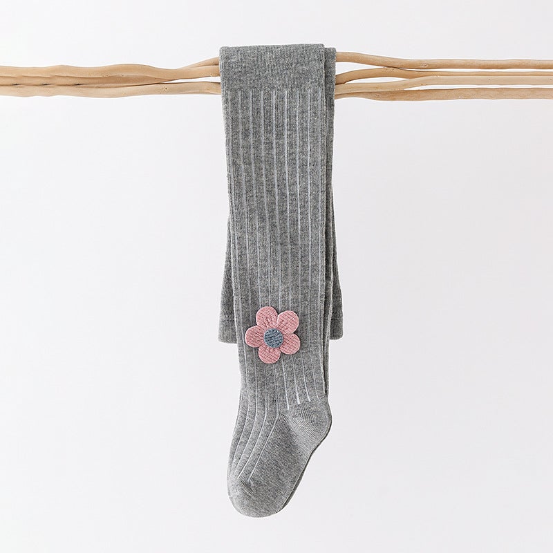 Girls' Pantyhose New Cotton Children'S Leggings Baby Outer Wear Medium Thick Cartoon Flower One-Piece Socks - Image 1