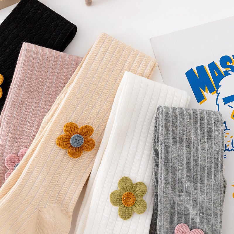 Girls' Pantyhose New Cotton Children'S Leggings Baby Outer Wear Medium Thick Cartoon Flower One-Piece Socks - Image 3